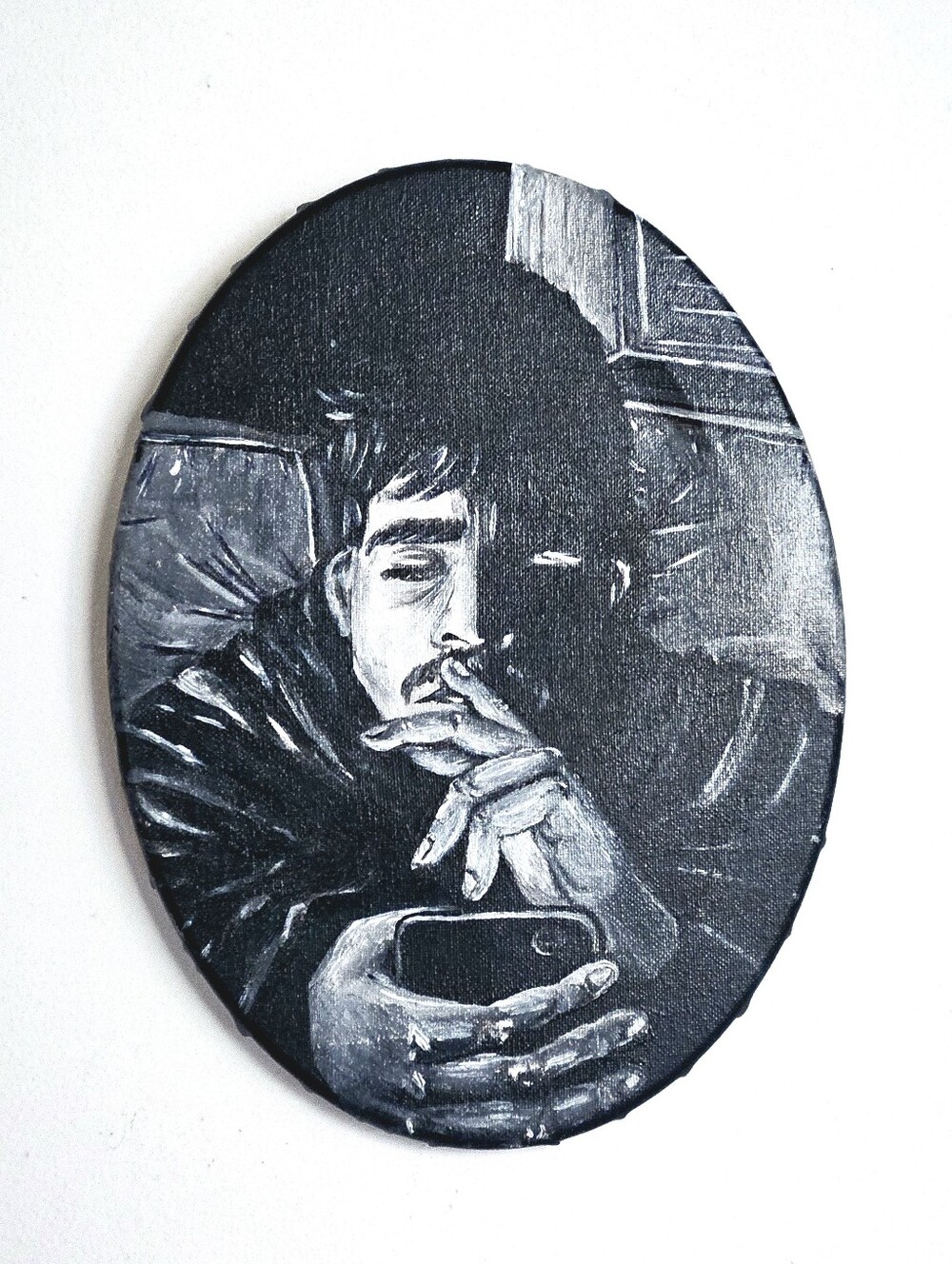 ORIGINAL PAINTING- Man On Phone - Black And White Acrylic